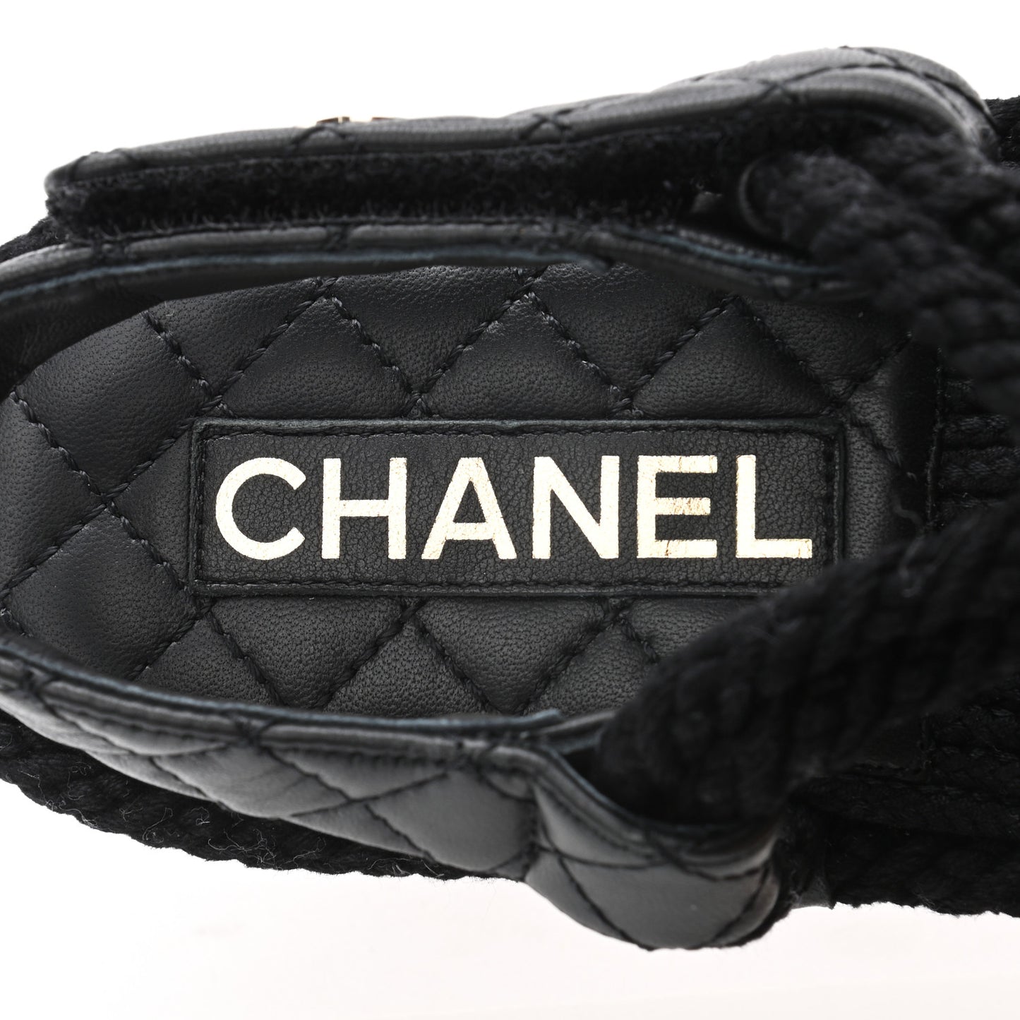 Cord Lambskin Quilted Logo Sandals 37 Black