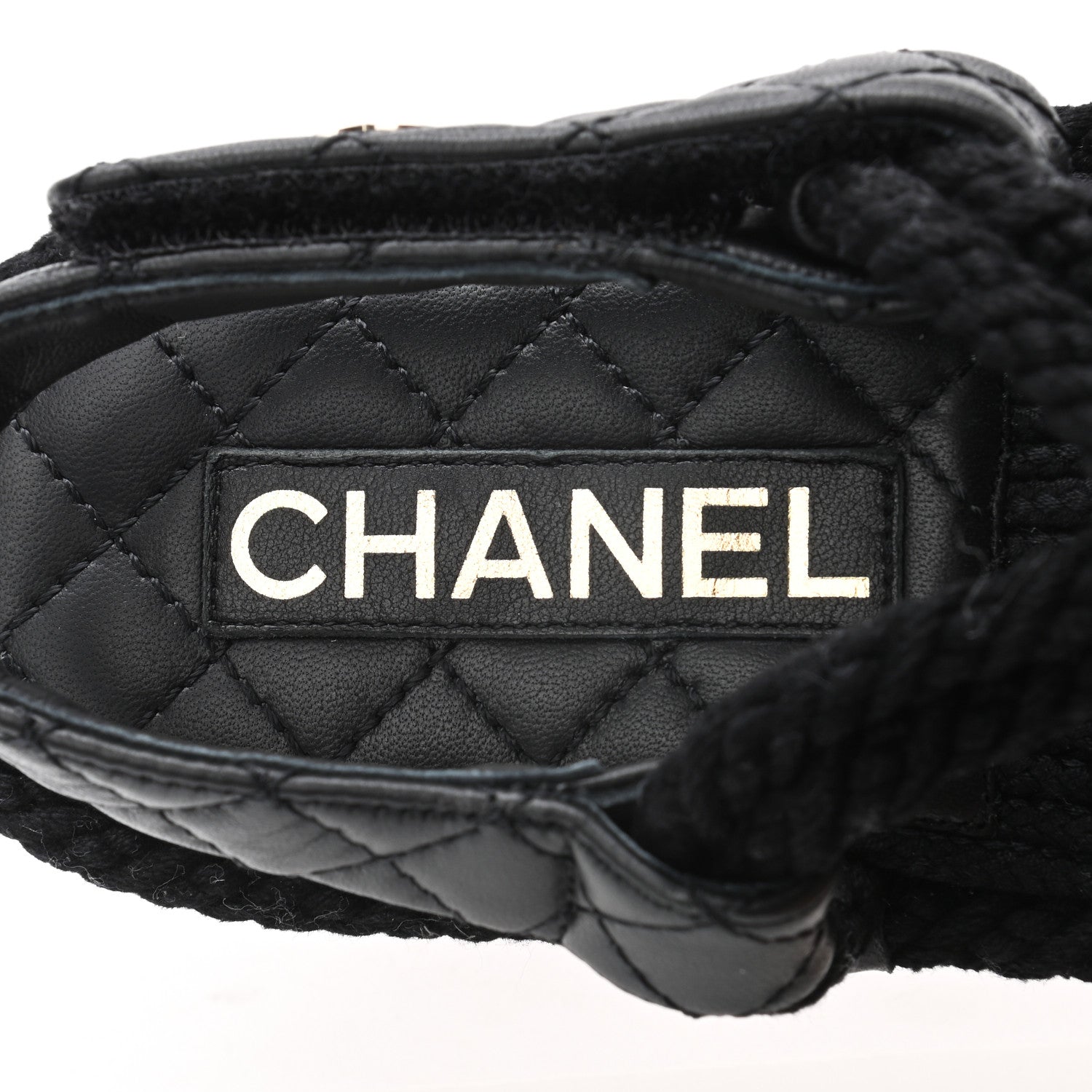 Chanel Cord Lambskin Quilted Logo Sandals 37 Black 7 of 8