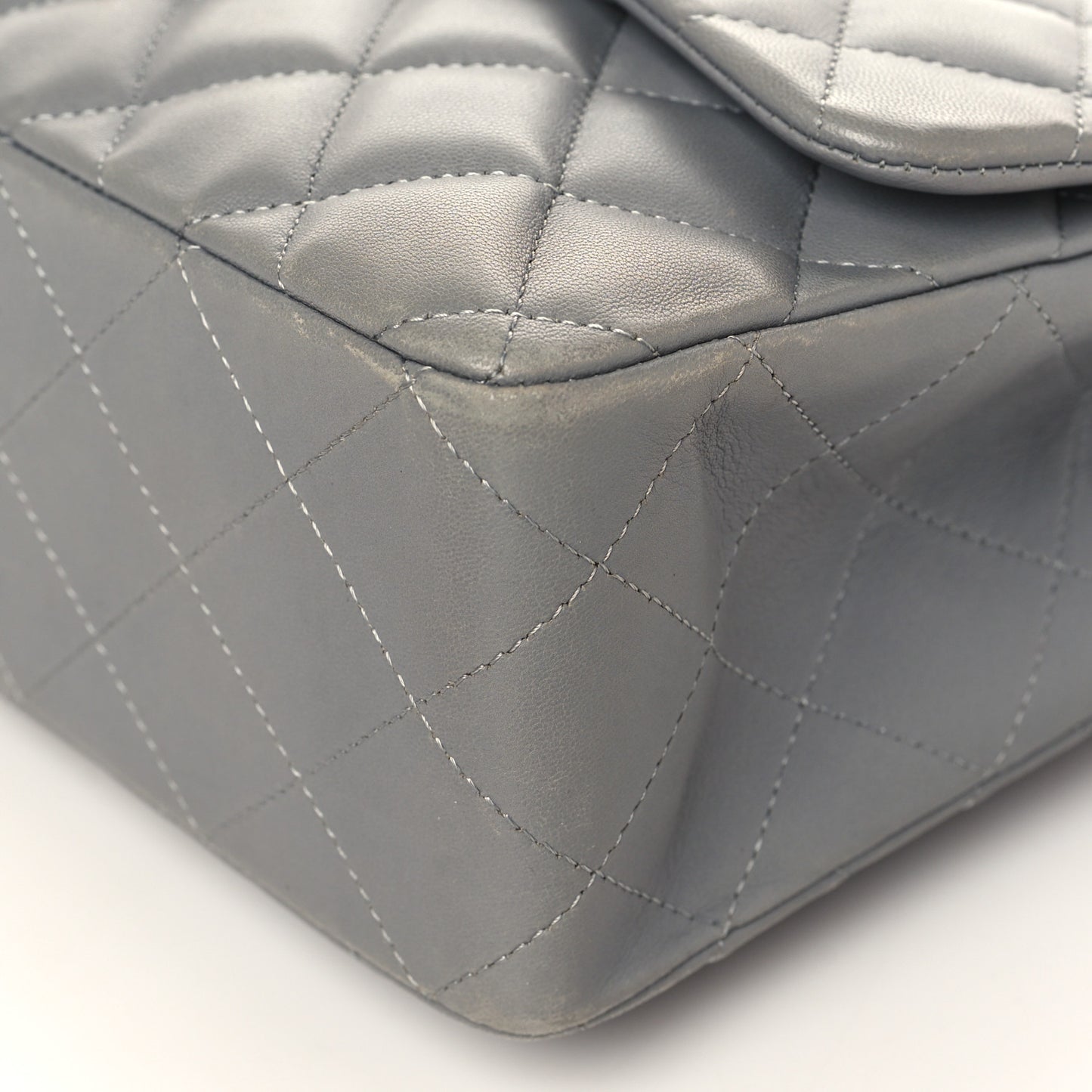 Lambskin Quilted Jumbo Single Flap Grey