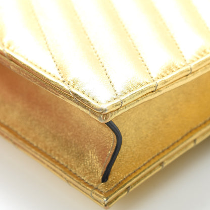 Saint Laurent Metallic Calfskin Matelasse Chevron Monogram Envelope Chain Wallet Gold 11 of 13
