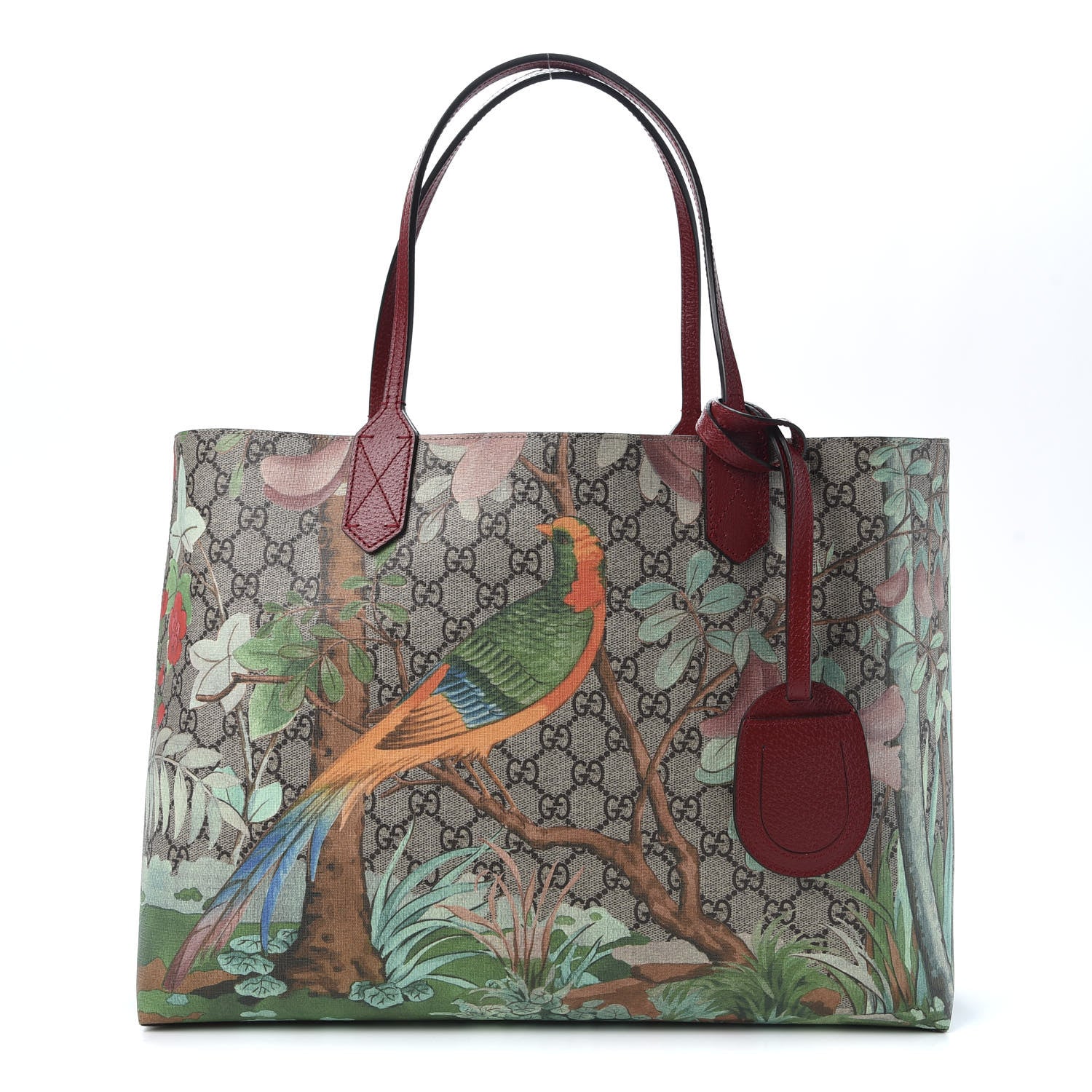 Gucci GG Supreme Monogram Tian Medium Shopping Tote Beige Multicolor Red 1 of 9