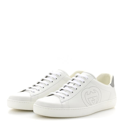 Gucci Calfskin Interlocking G Perforated Mens Ace Sneakers 9.5 White Grey Sky 4 of 10