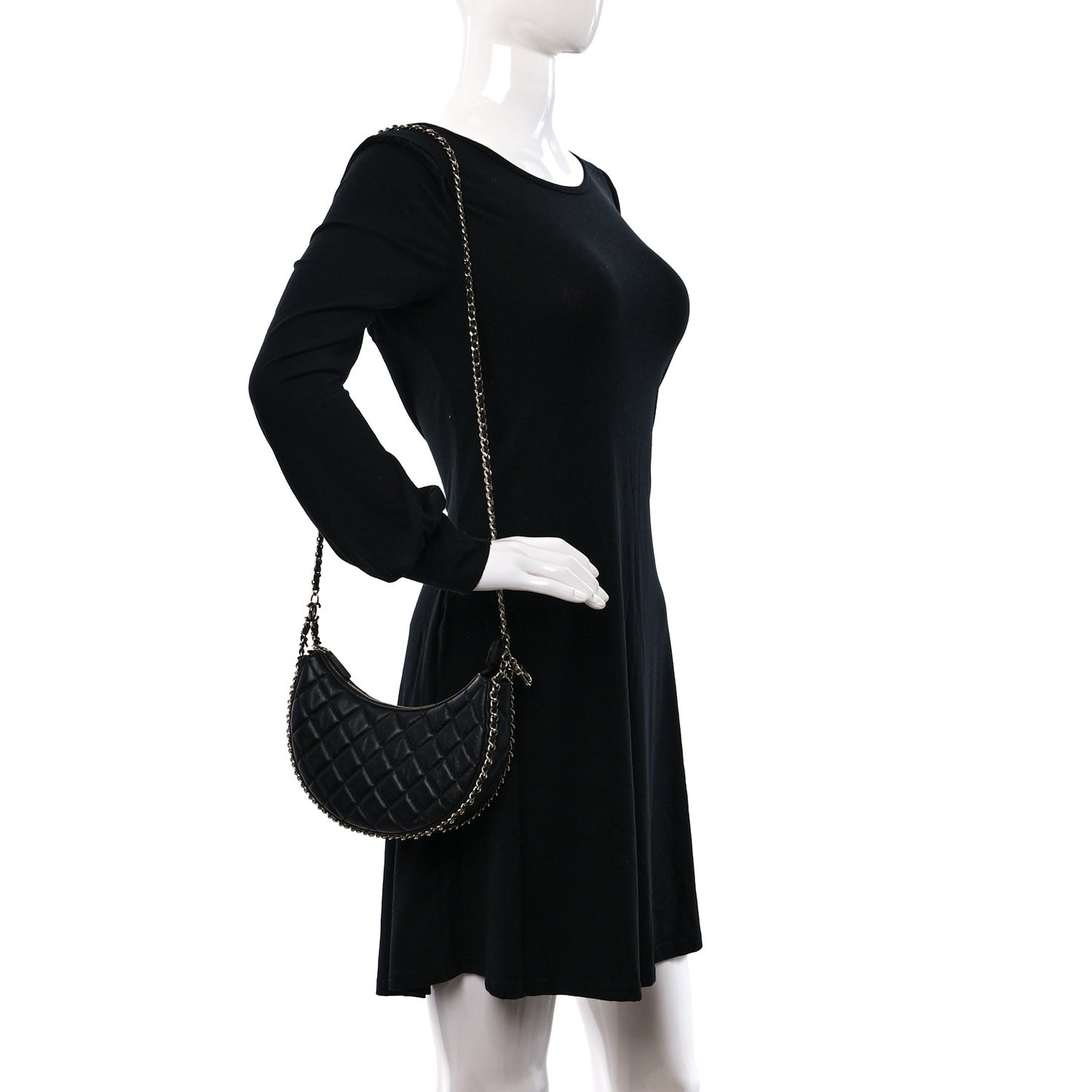 Lambskin Quilted Small Hobo Bag Black