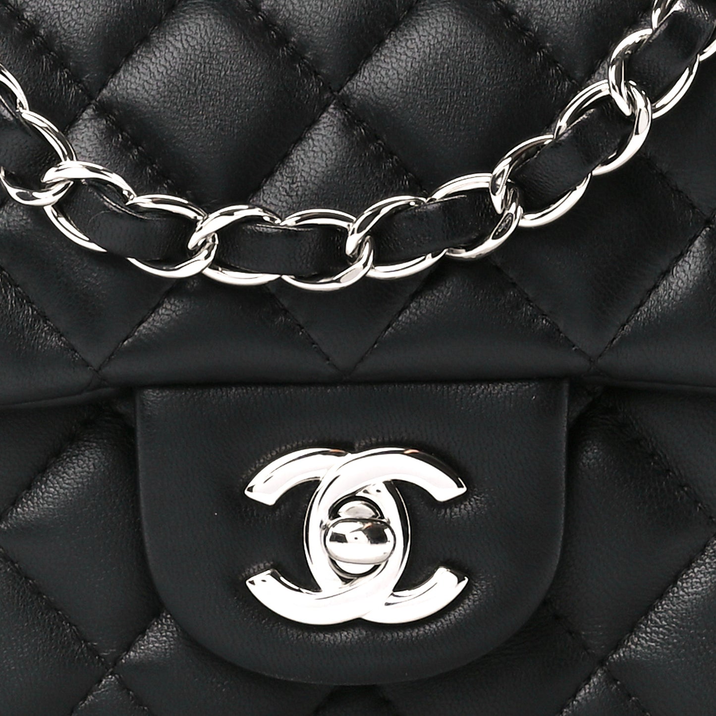 Lambskin Quilted Mini Rectangular Flap Black