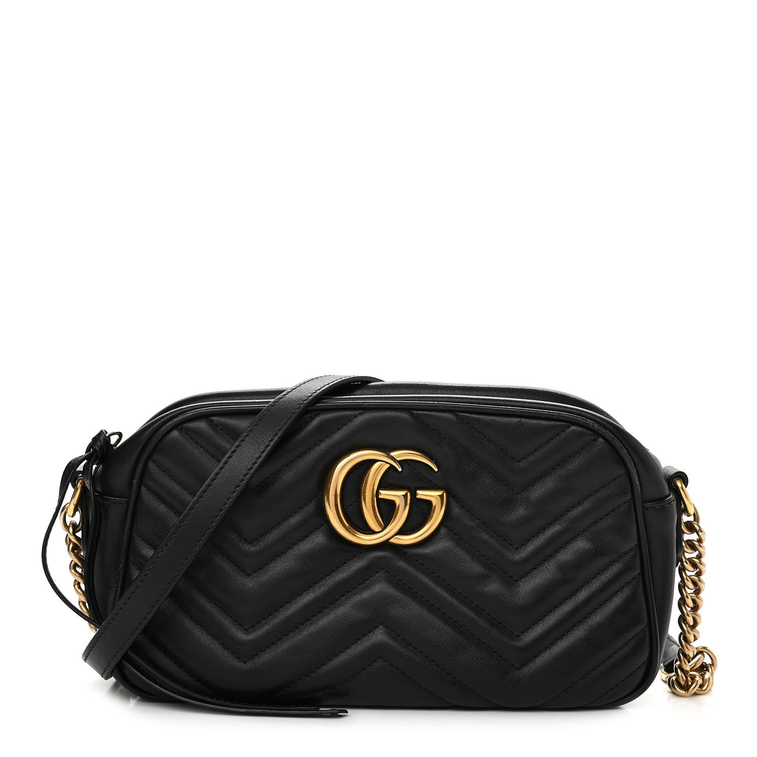Gucci Calfskin Matelasse Small GG Marmont Chain Shoulder Bag Black 1 of 13