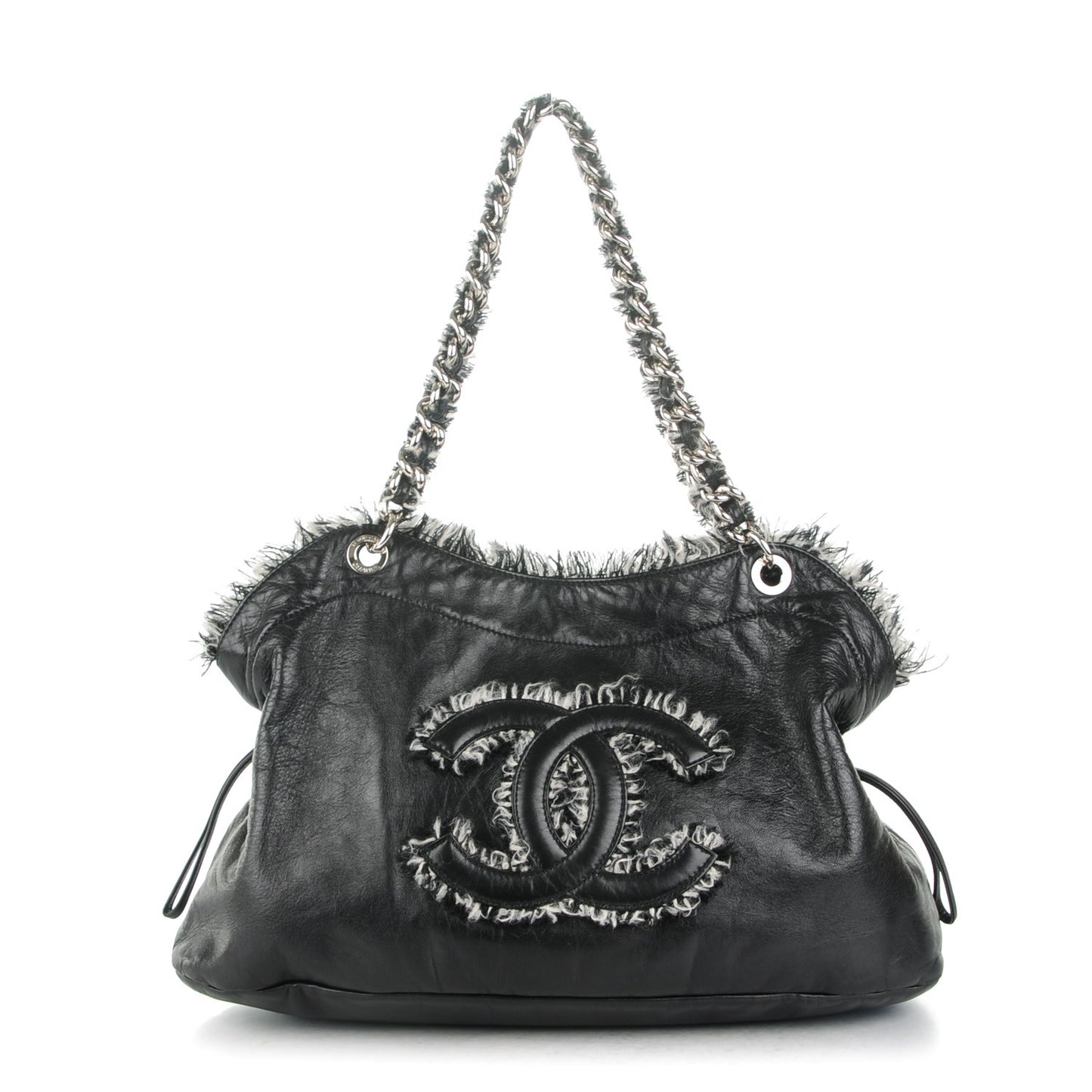 Tweed Lambskin Drawstring Tweedy Tote Black