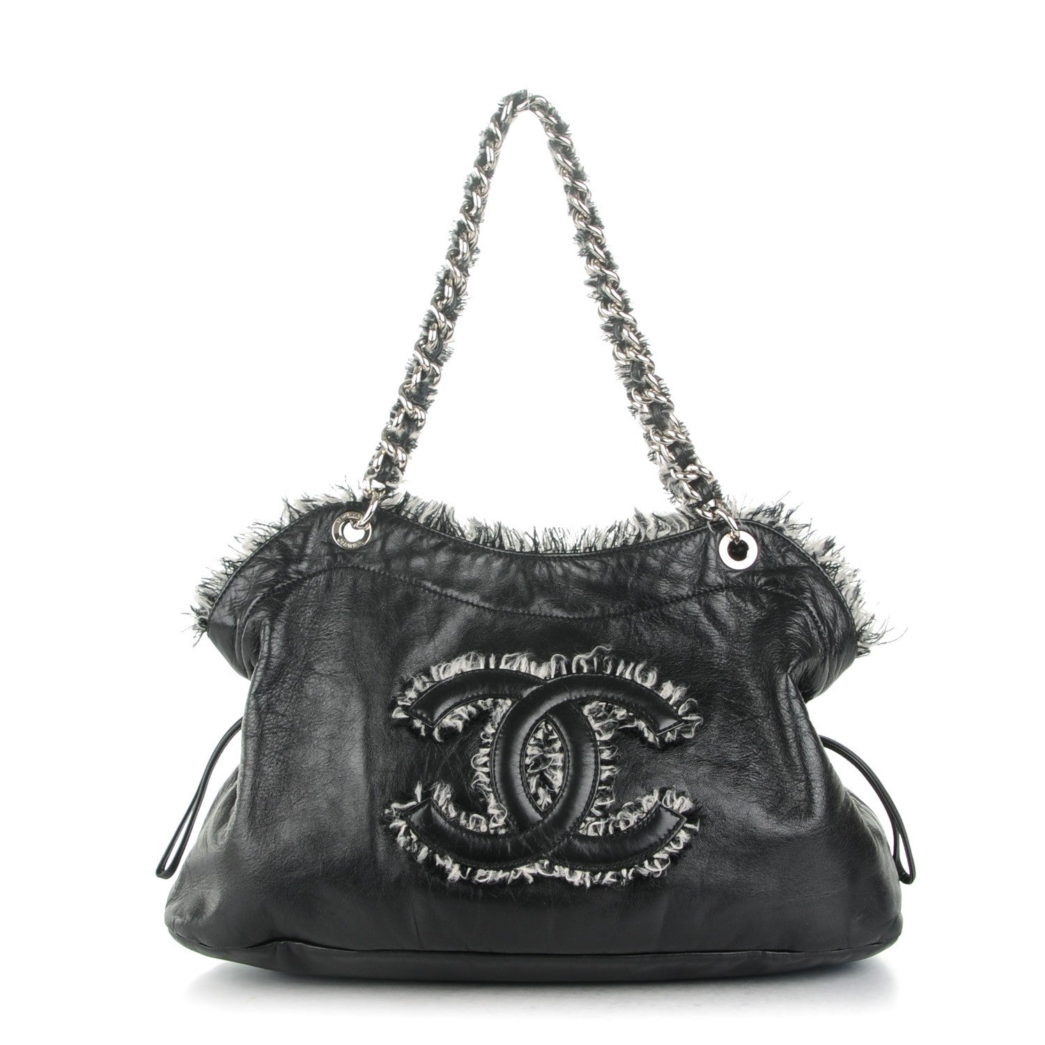 Chanel Tweed Lambskin Drawstring Tweedy Tote Black 1 of 7