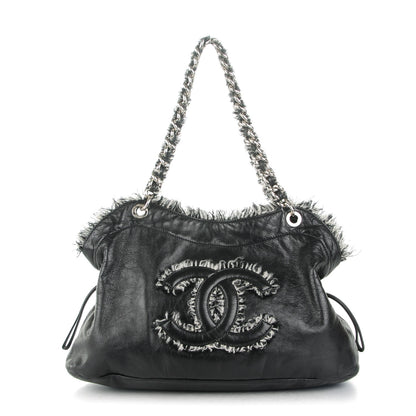 Chanel Tweed Lambskin Drawstring Tweedy Tote Black 1 of 7