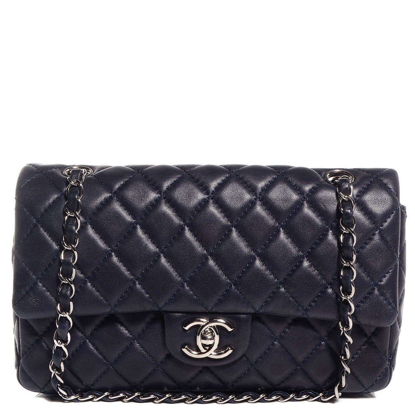 Lambskin Medium Double Flap Navy