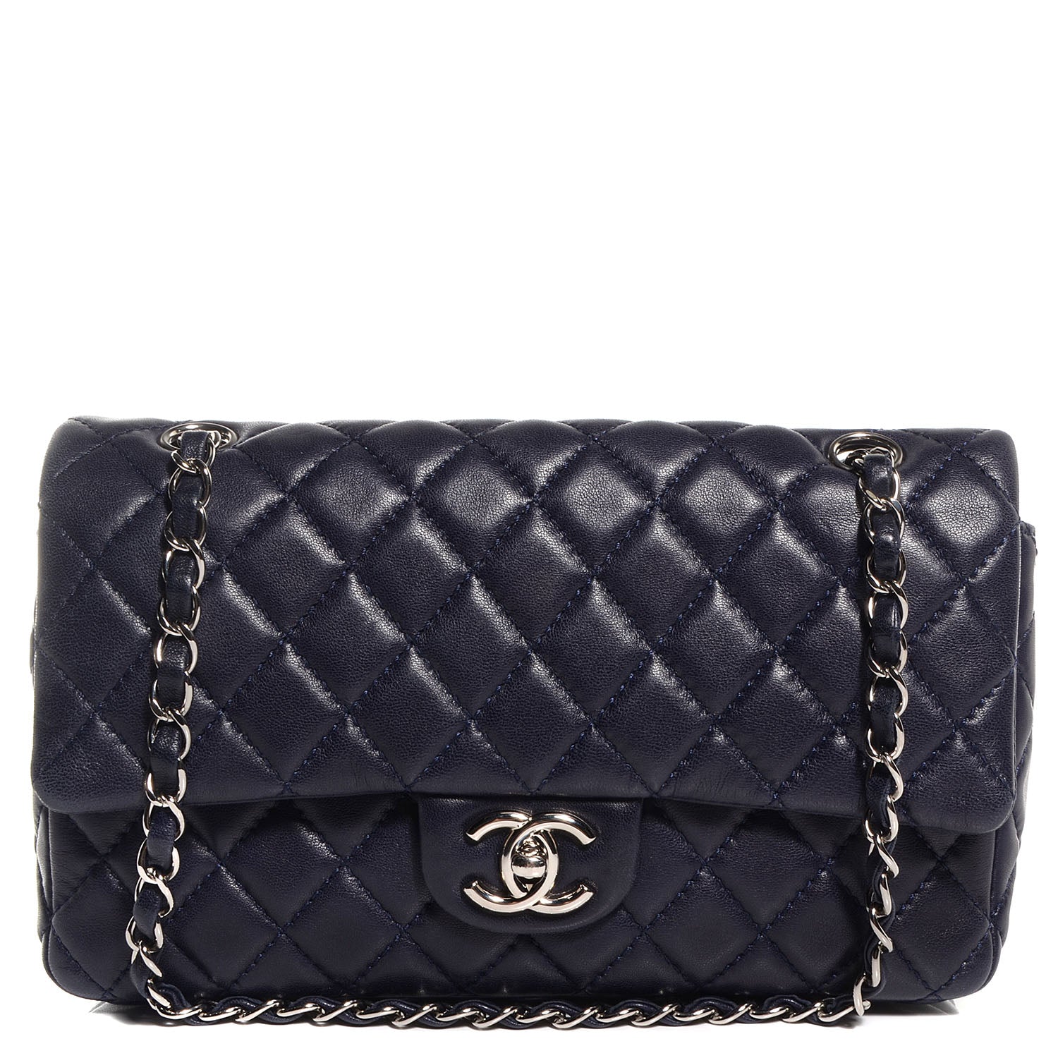 Chanel Lambskin Medium Double Flap Navy 1 of 8