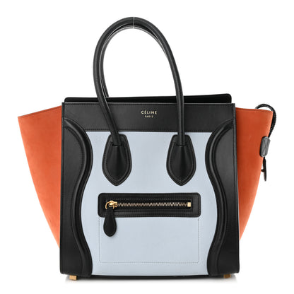 Celine Drummed Calfskin Nubuck Mini Bi-Color Luggage Baby Blue Burnt Orange 1 of 11