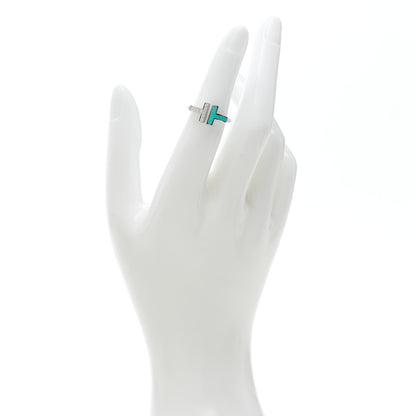 Tiffany 18K White Gold Diamond Turquoise T Wire Ring 48 4.5 2 of 5