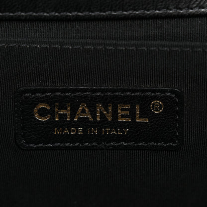 Chanel Lambskin Quilted Crest Embellished Medium Boy Flap Black White Blue 6 of 14
