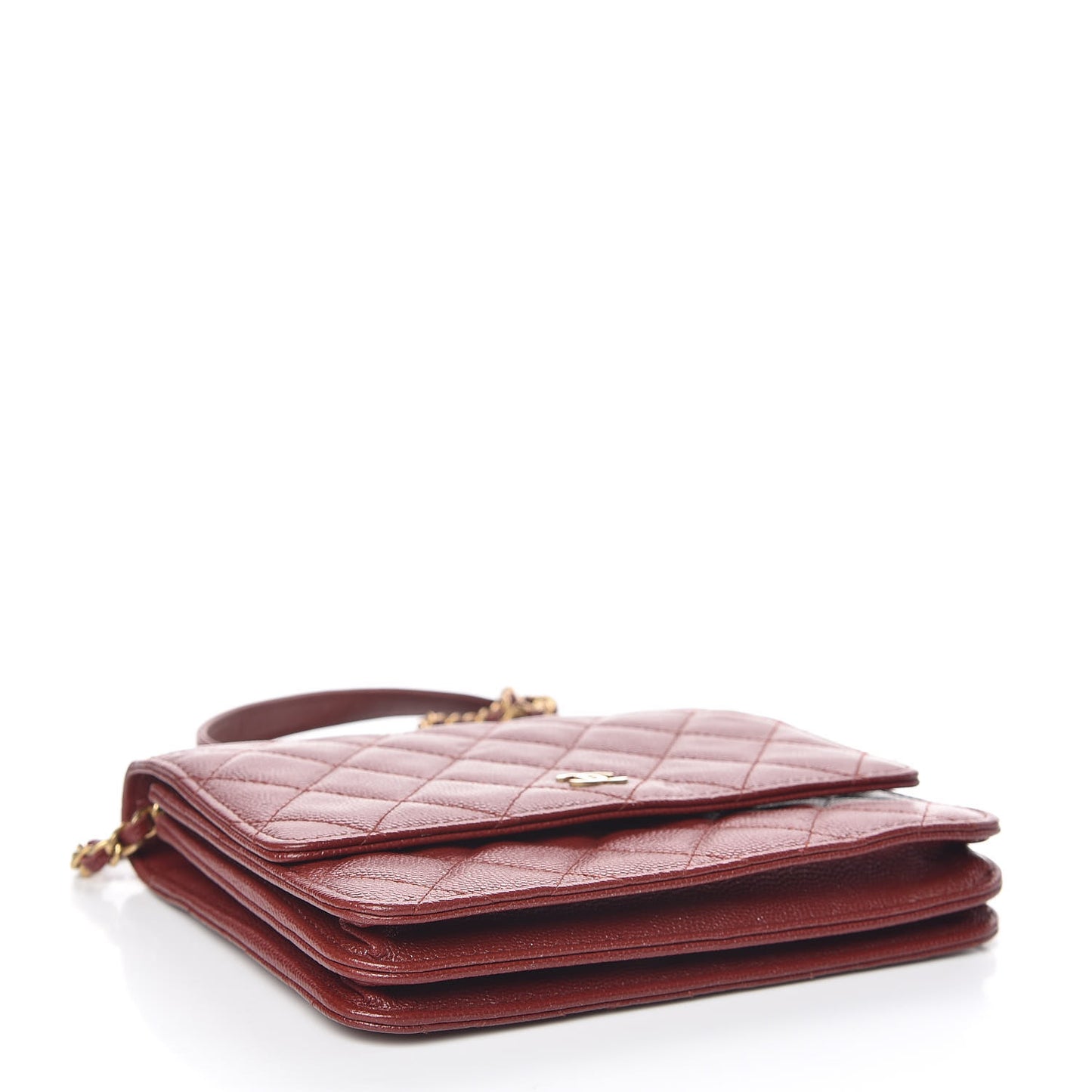 Iridescent Caviar Quilted Square Wallet On Chain WOC Burgundy