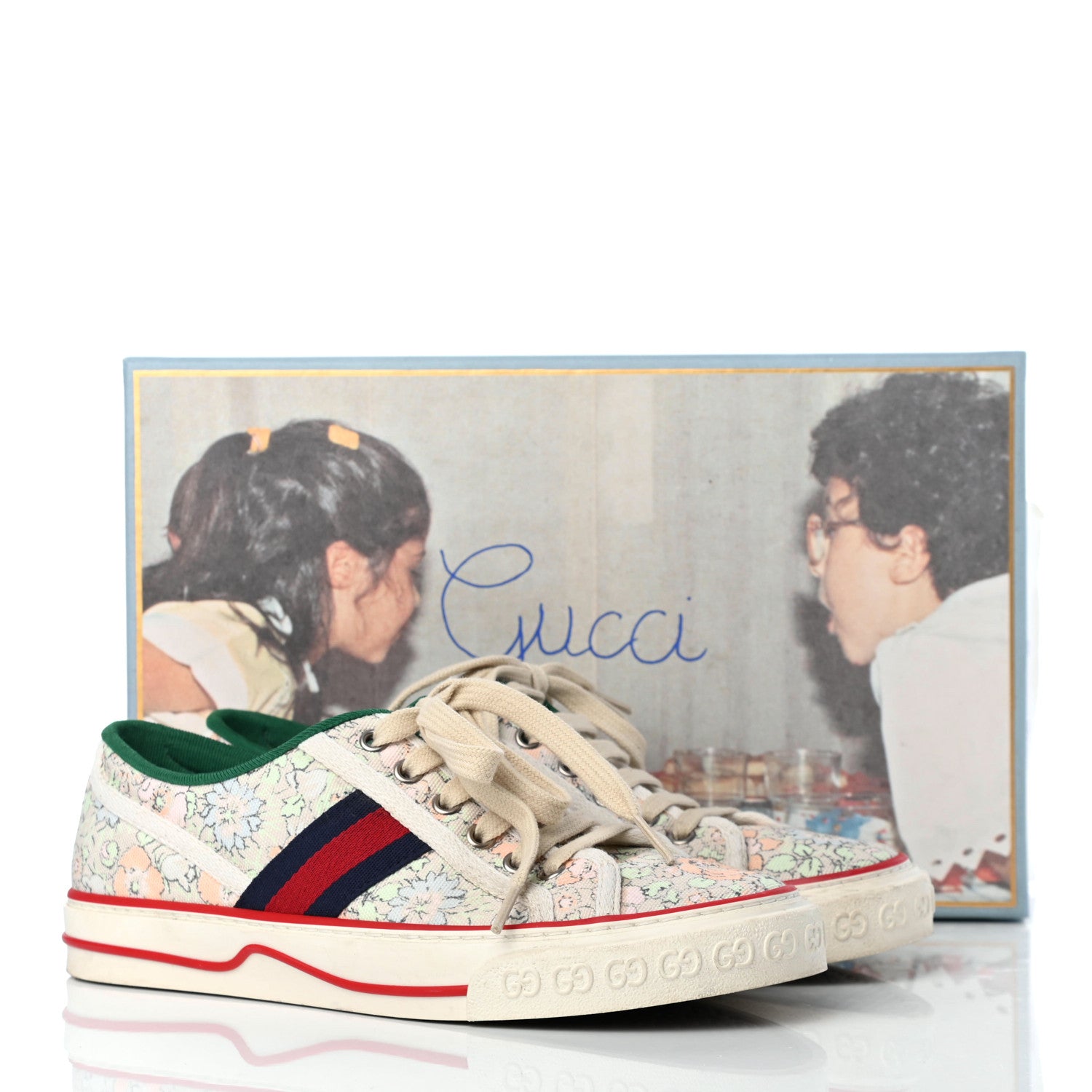 Gucci X LIBERTY OF LONDON Canvas Web Tracy Print Womens 1977 Tennis Sneakers 38.5 Mint Peach Mystic White 8 of 8
