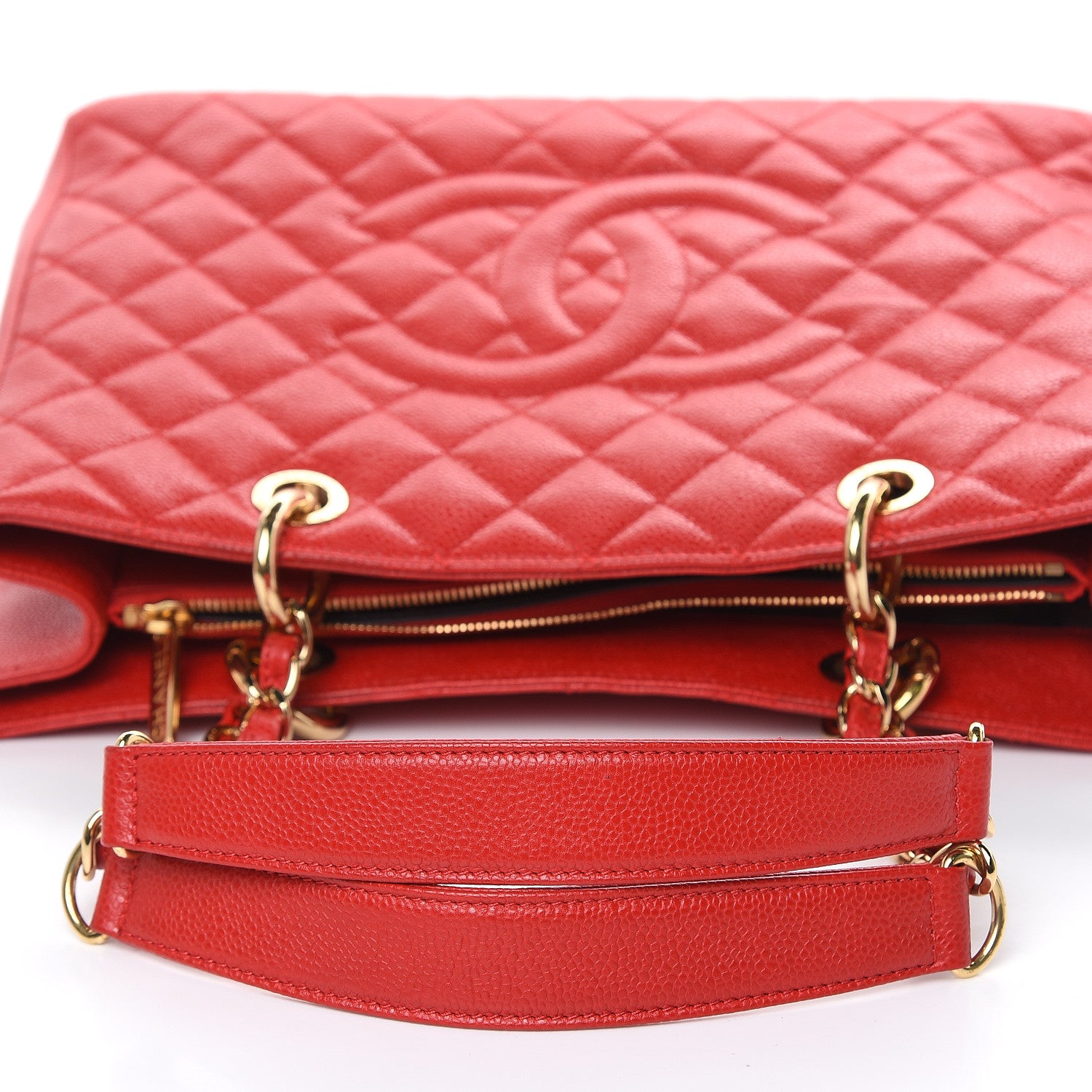 Chanel Caviar Quilted Grand Shopping Tote GST Red 10 of 19