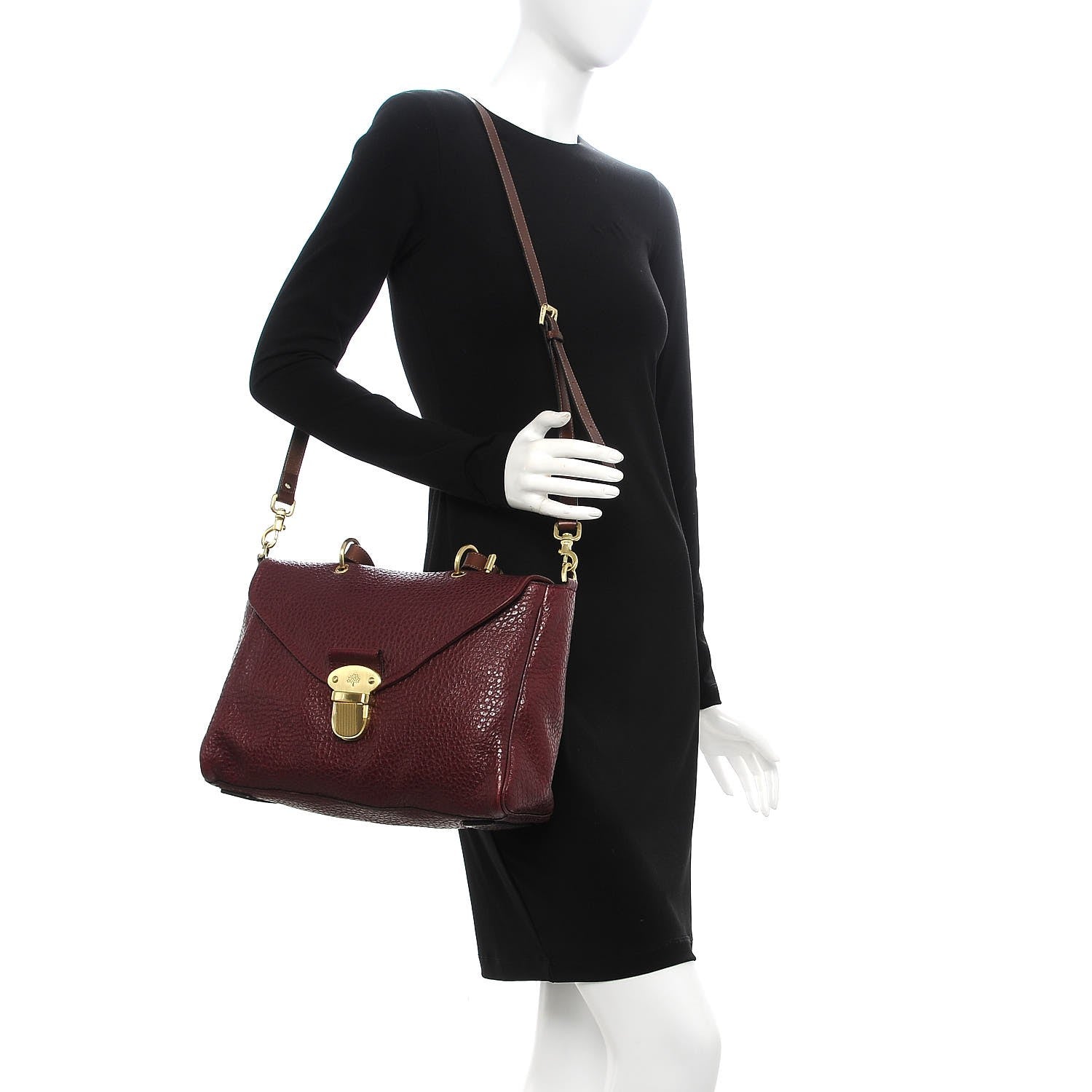 Mulberry Shiny Grain Polly Push Lock Satchel Conker 2 of 9