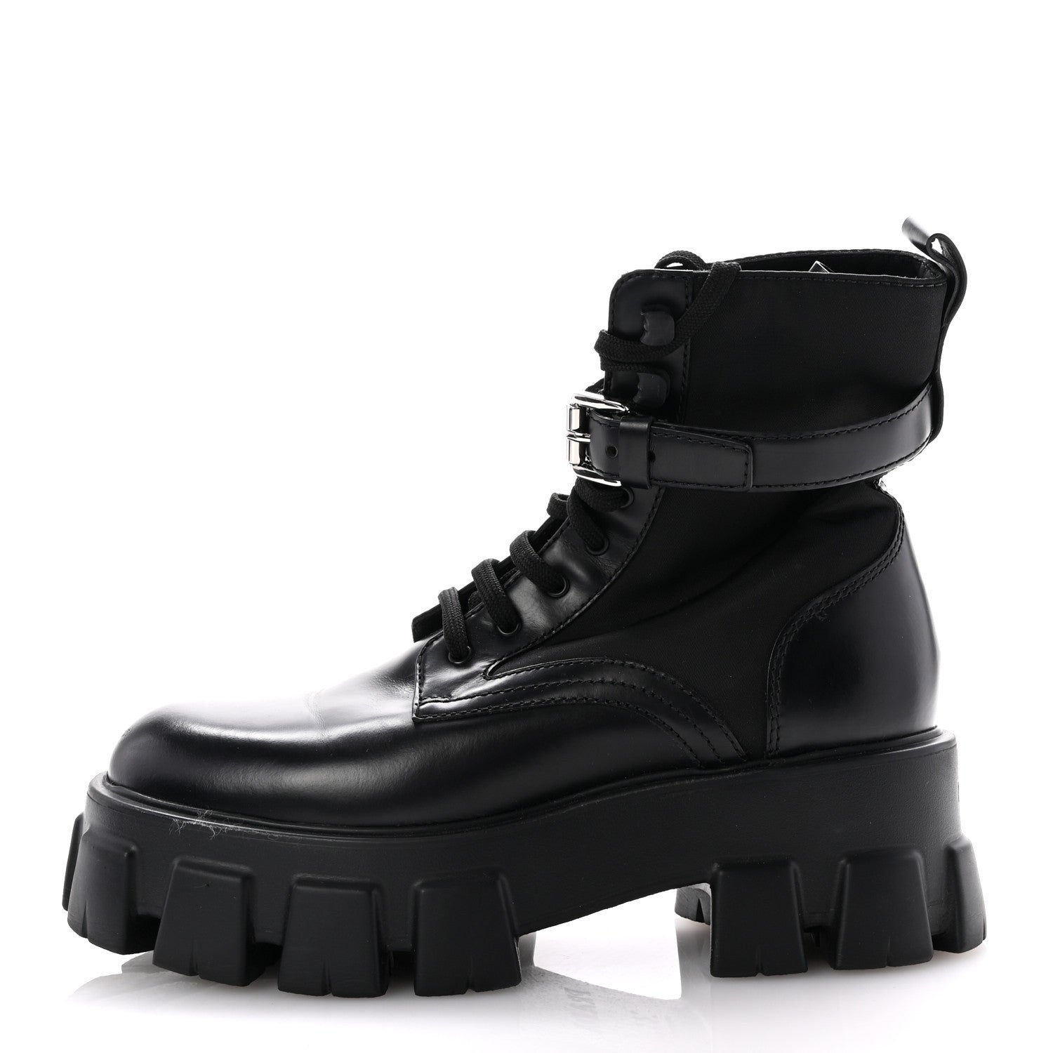 Prada Spazzolato Rois Nylon Metal Triangle Logo Monolith Pouch Pocket 55mm Boots 38 Black 2 of 10