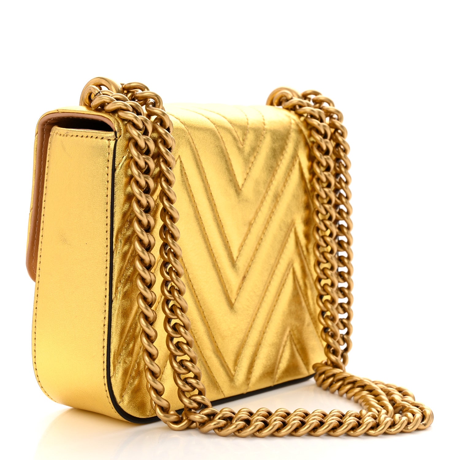 Gucci Metallic Nappa Matelasse Broadway Shoulder Bag Gold 3 of 12