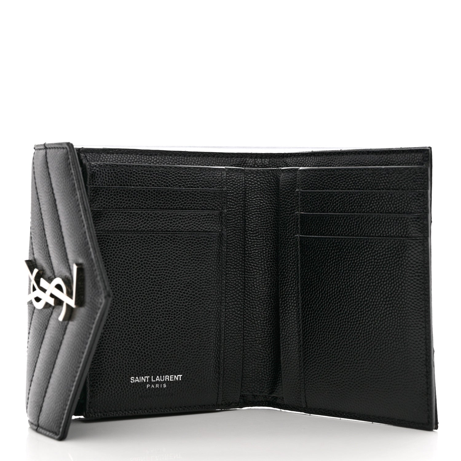 Saint Laurent Grain De Poudre Matelasse Chevron Monogram Compact Tri Fold Wallet Black 5 of 7