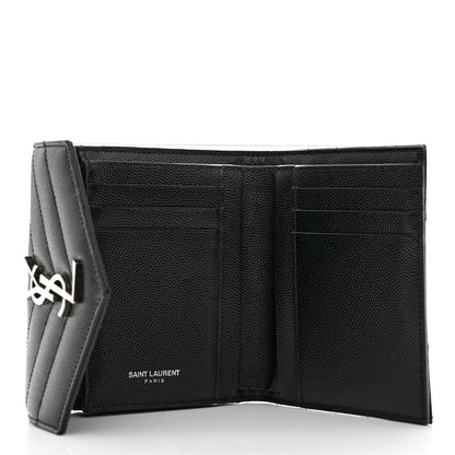 Saint Laurent Grain De Poudre Matelasse Chevron Monogram Compact Tri Fold Wallet Black 5 of 7