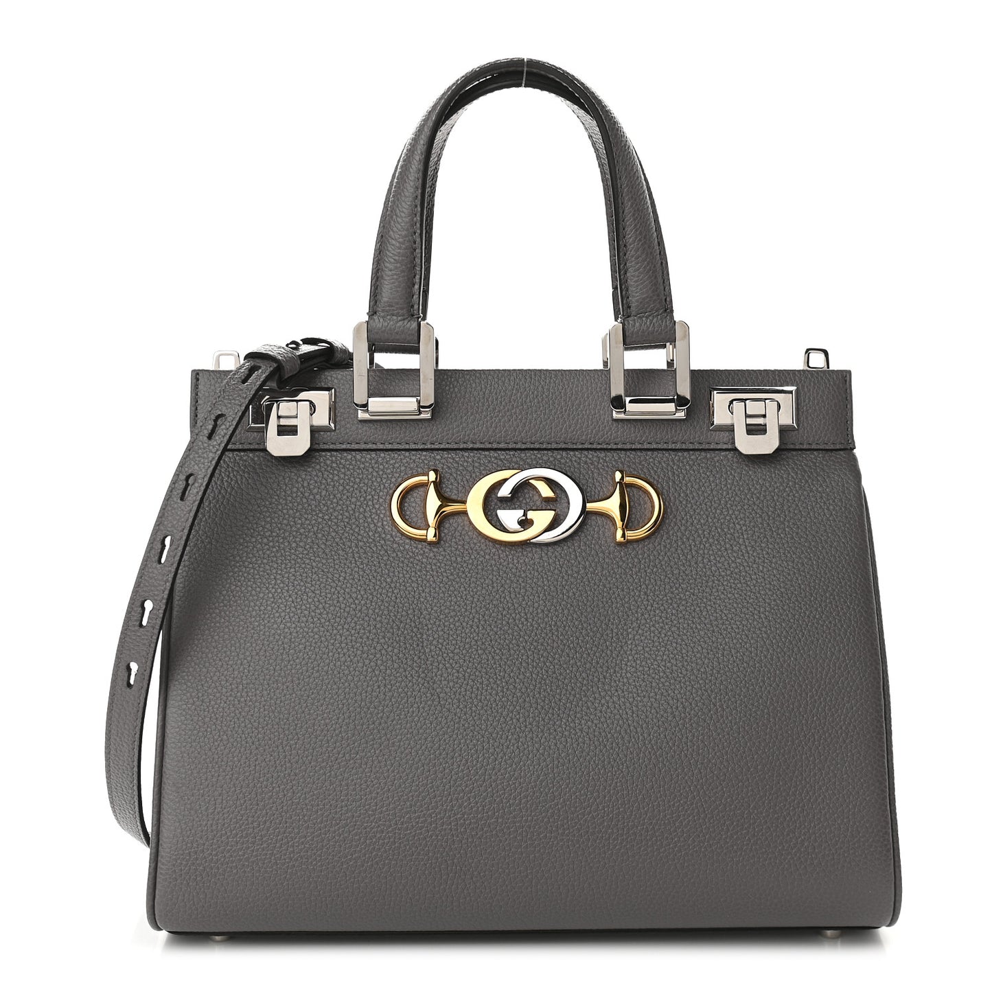 Grainy Calfskin Small Zumi Top Handle Bag Dusty Grey