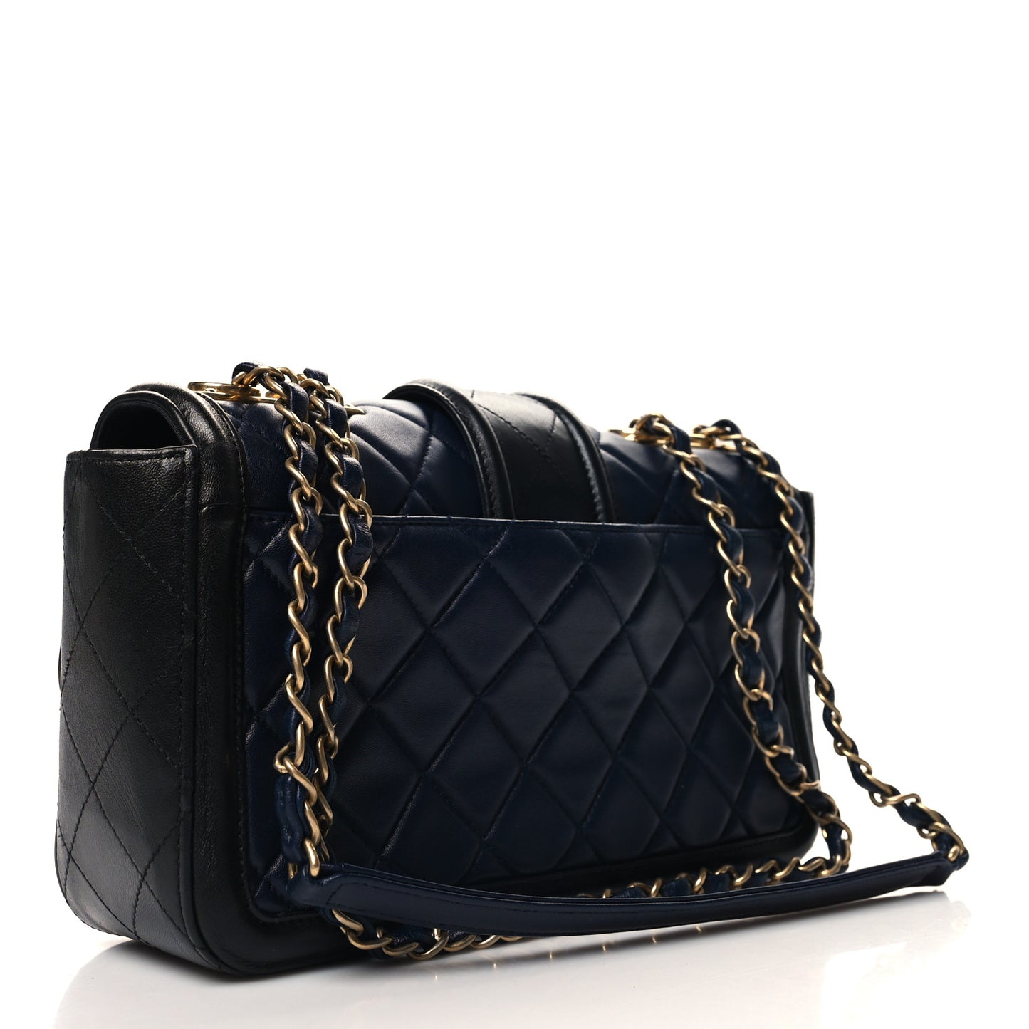 Lambskin Quilted Medium Elegant CC Flap Navy Black