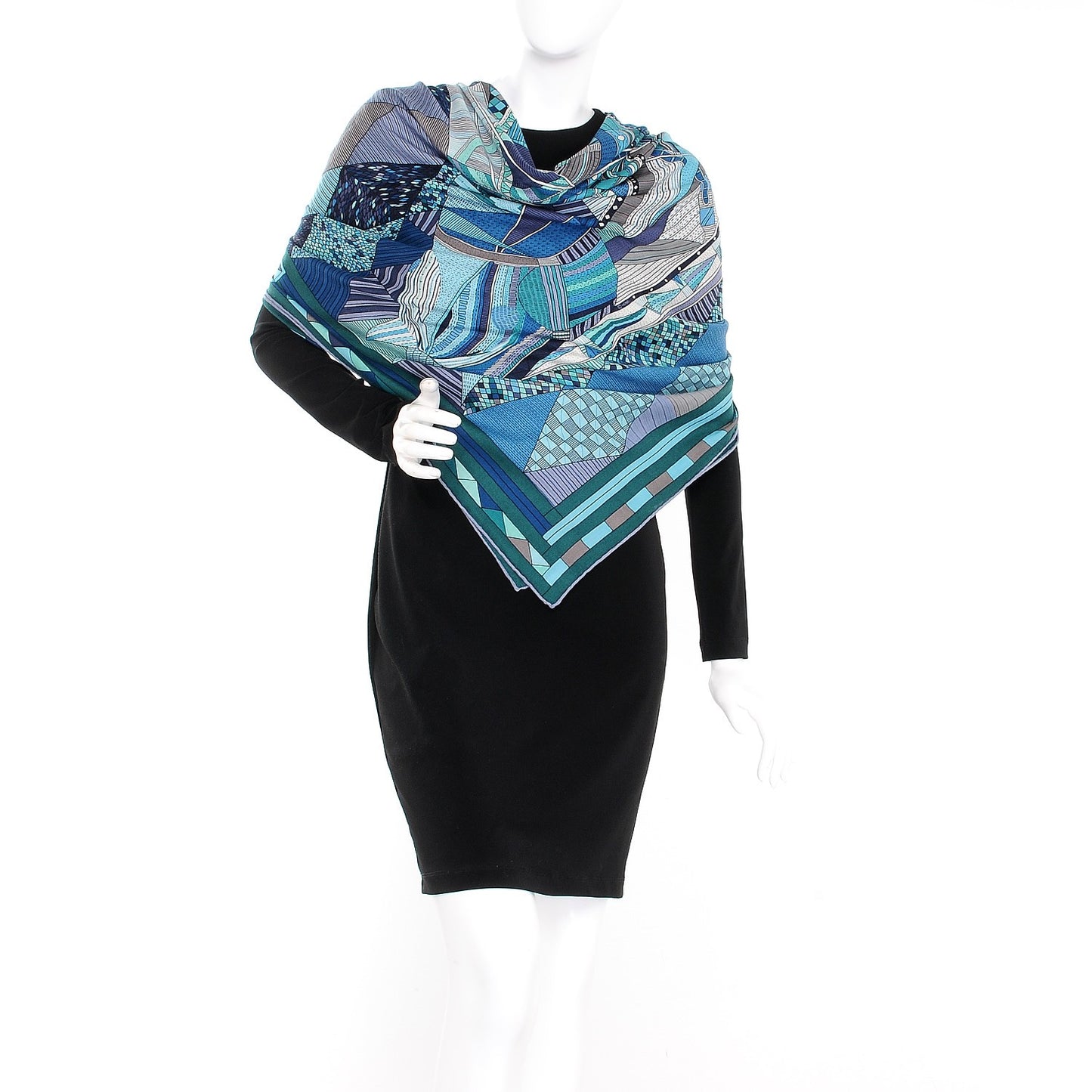 Cashmere Silk Patchwork Horse Shawl 140 Turquoise Vert Bleu