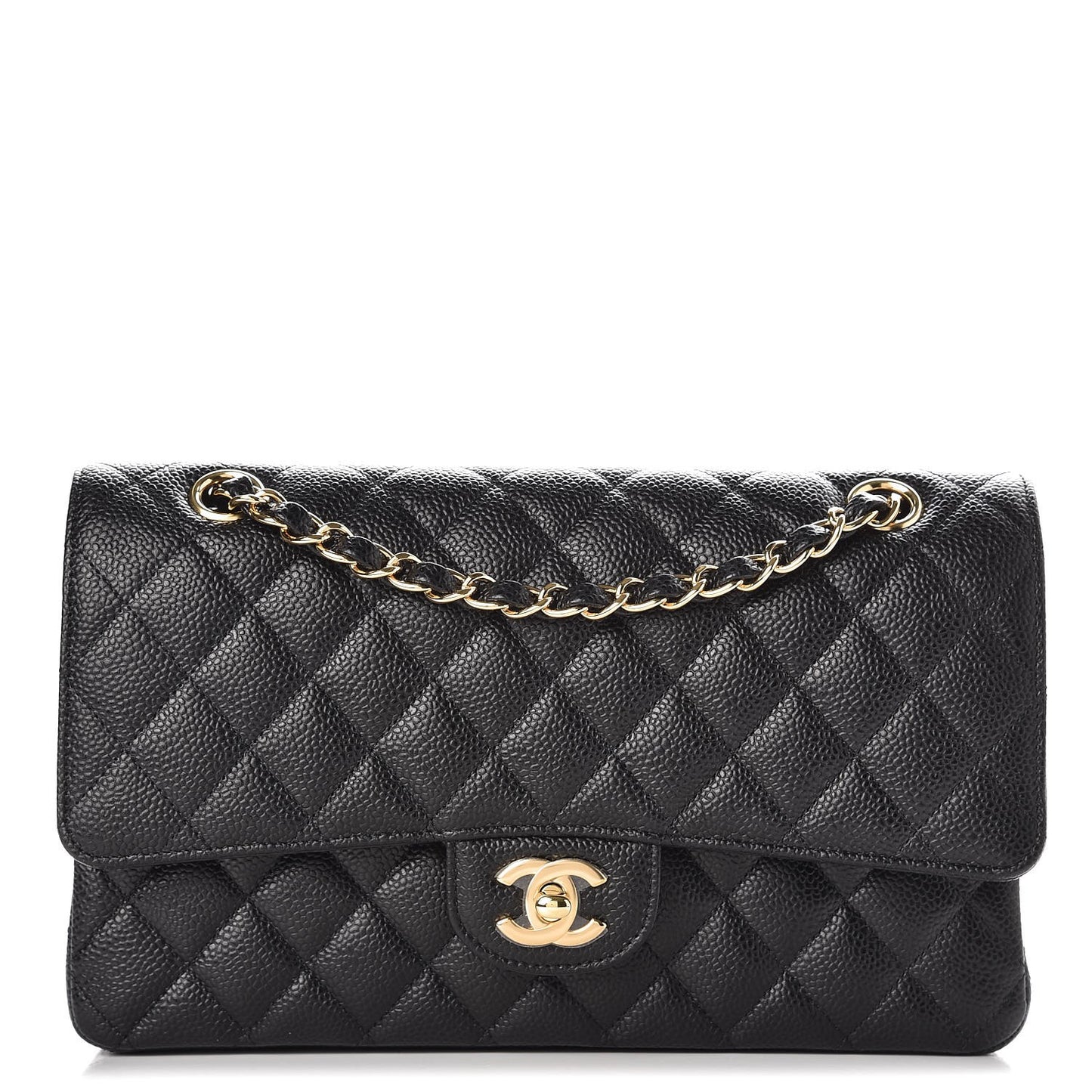 Caviar Quilted Medium Double Flap Black