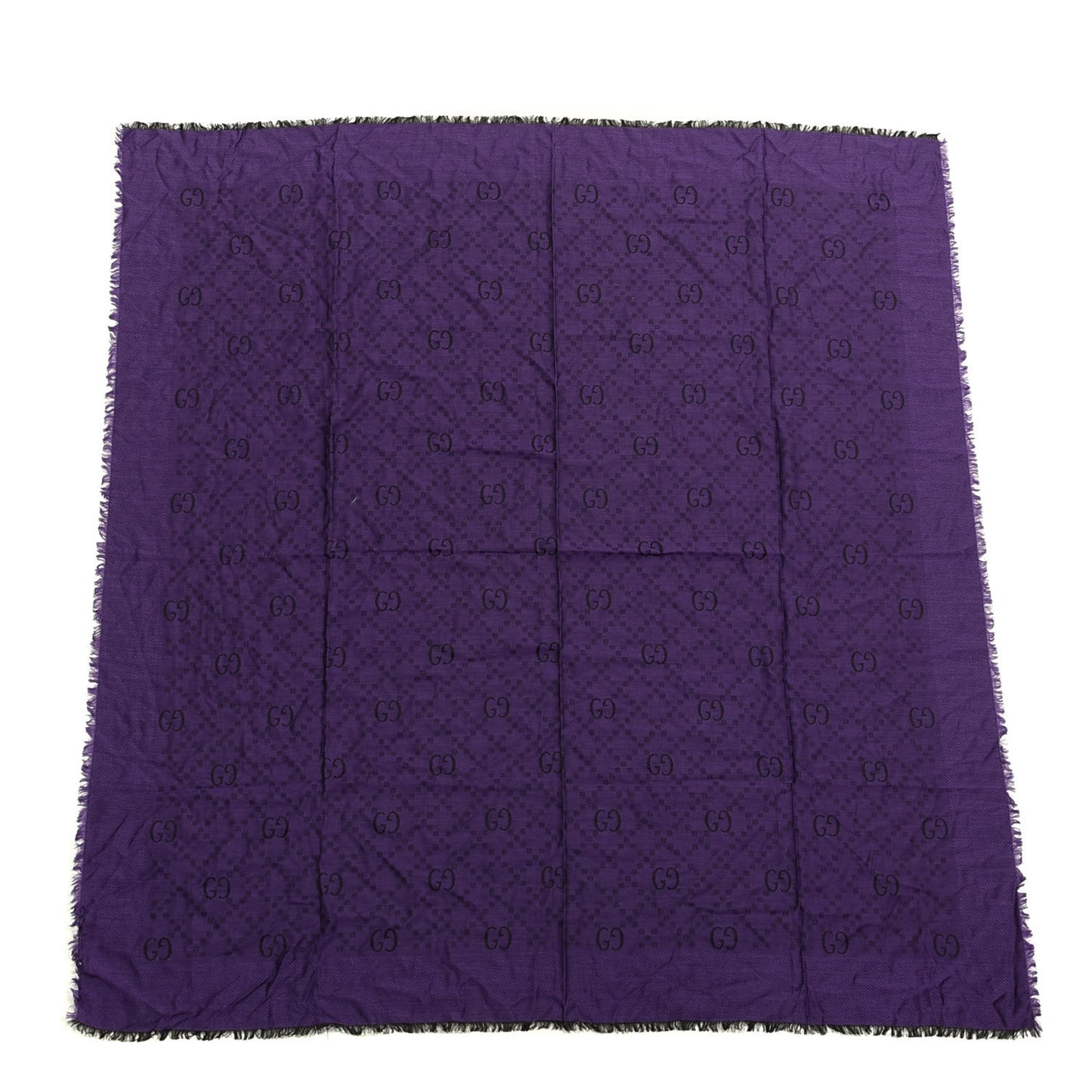 Wool Silk Monogram Diamante Fringe Scarf Shawl Purple