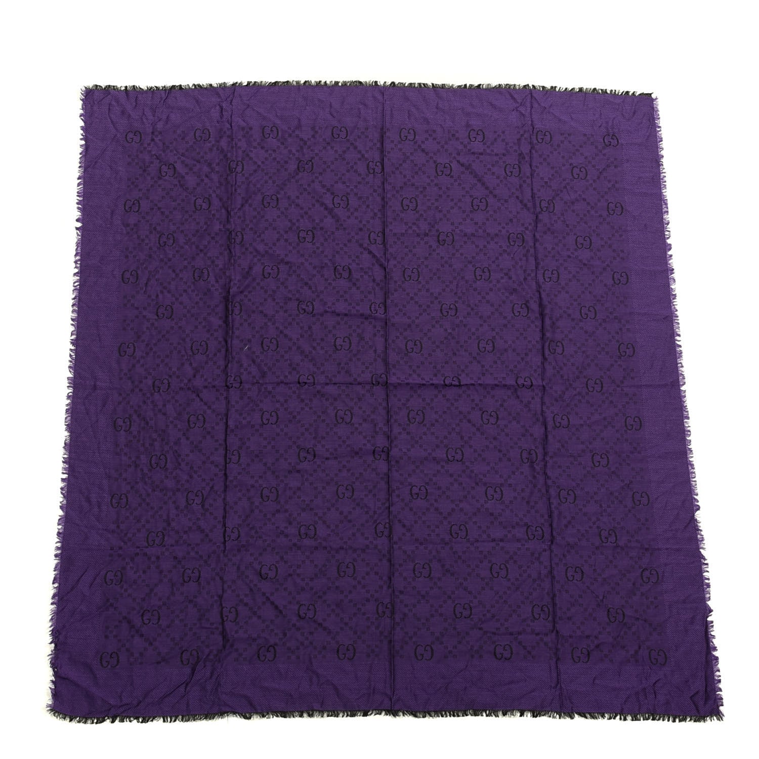 Gucci Wool Silk Monogram Diamante Fringe Scarf Shawl Purple 1 of 3