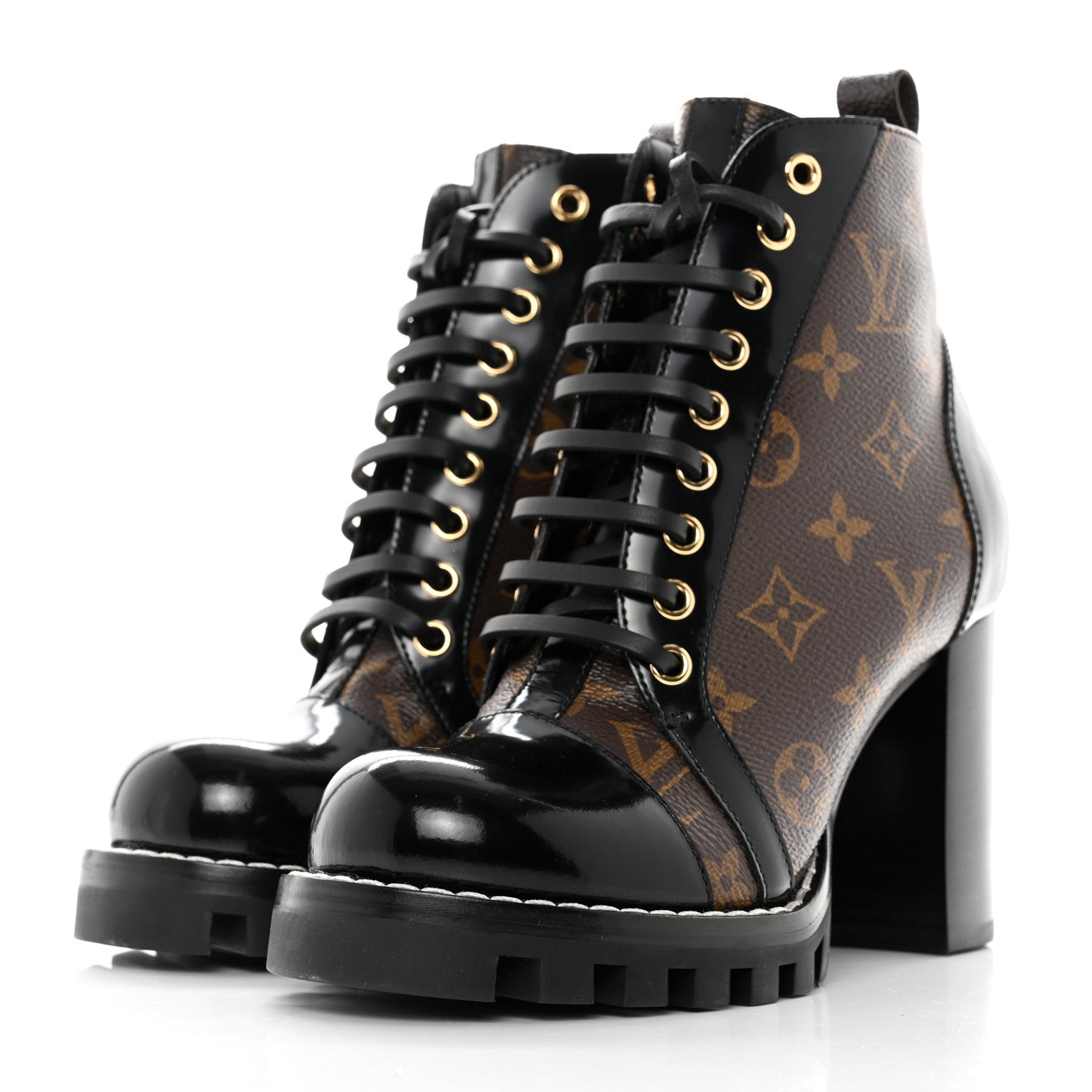Louis Vuitton Patent Calfskin Monogram Star Trail Ankle Boots 36.5 Black 3 of 9