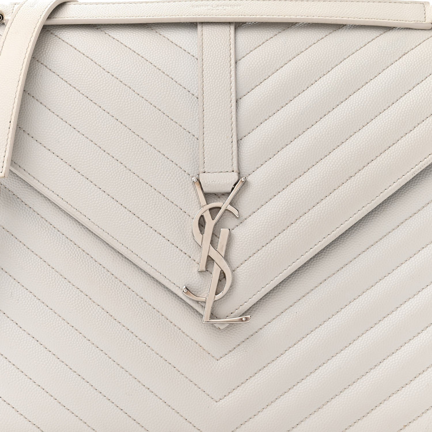 Saint Laurent Grain De Poudre Matelasse Chevron Large Monogram Satchel Gris Perle 8 of 11