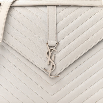 Saint Laurent Grain De Poudre Matelasse Chevron Large Monogram Satchel Gris Perle 8 of 11