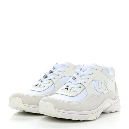 Chanel Suede Calfskin Fabric CC Sneakers 37.5 White 3 of 8
