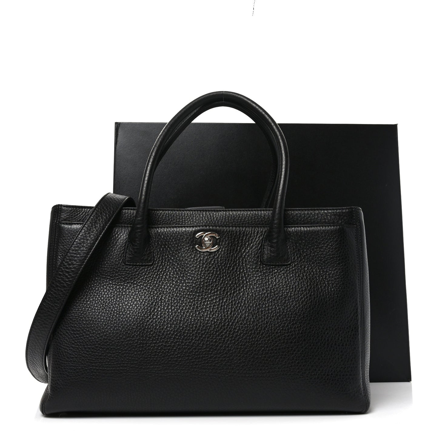 Calfskin Cerf Executive Shopper Tote Black
