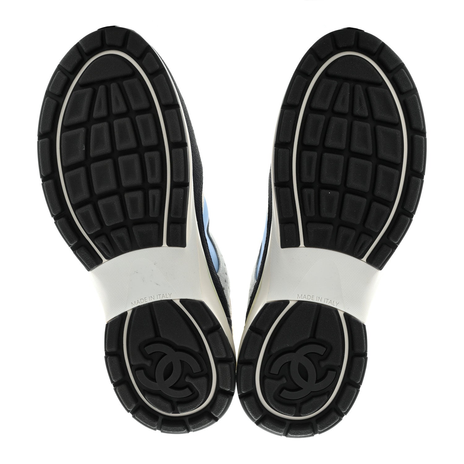 Chanel Fabric Suede Calfskin Mesh Womens CC Sneakers 40 Black Blue Ivory 5 of 8