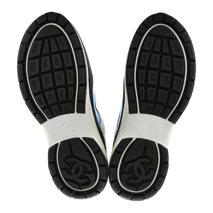 Chanel Fabric Suede Calfskin Mesh Womens CC Sneakers 40 Black Blue Ivory 5 of 8