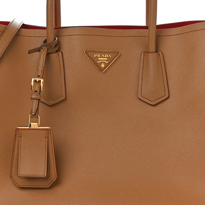 Prada Saffiano Cuir Large Double Bag Caramel Fuoco 8 of 11
