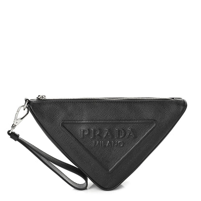Prada Saffiano Cuir Triangle Logo Embossed Triangle Wristlet Black 1 of 8