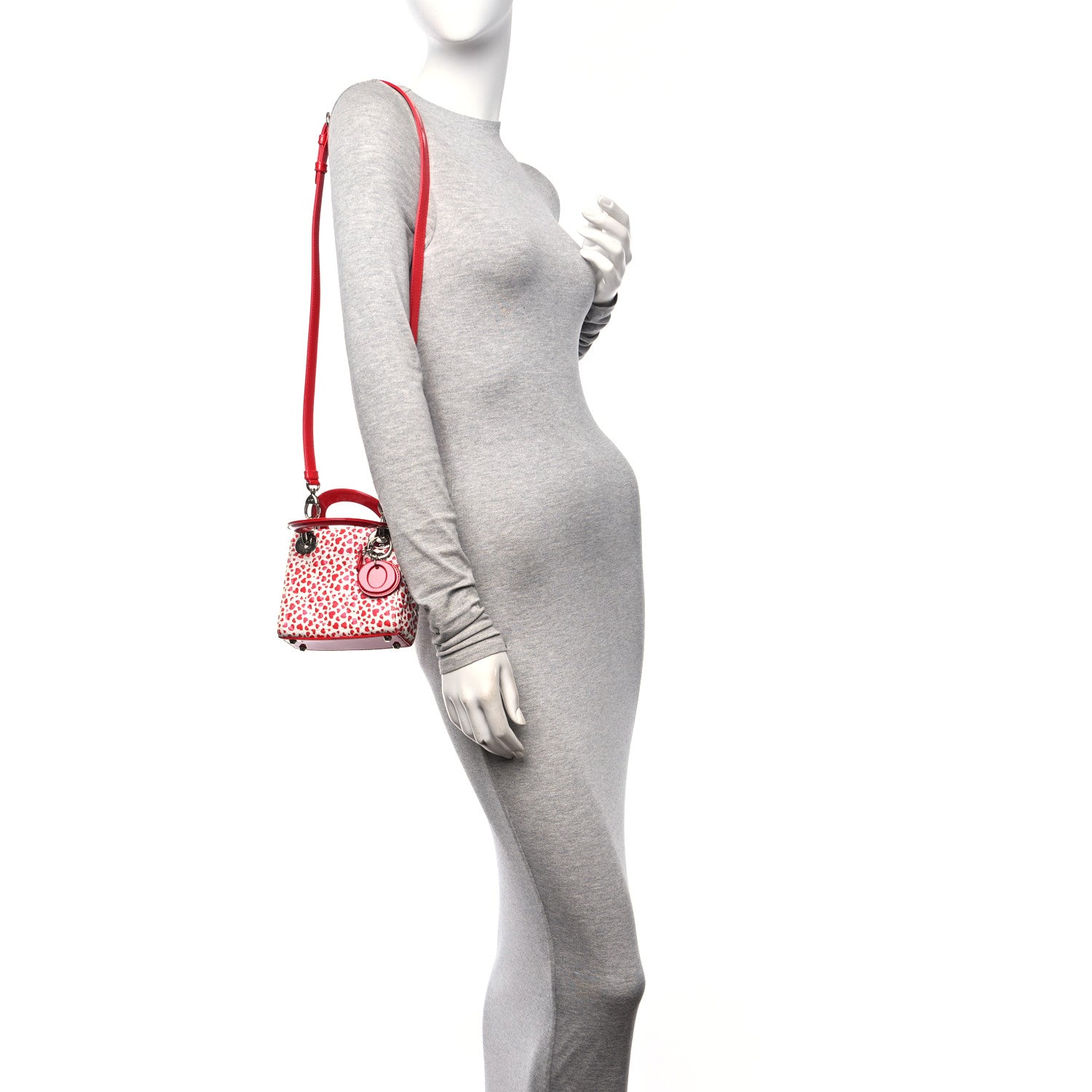 Christian Dior Lambskin Patent Heart Print Cannage Micro Lady Dior Dior Red White 2 of 9