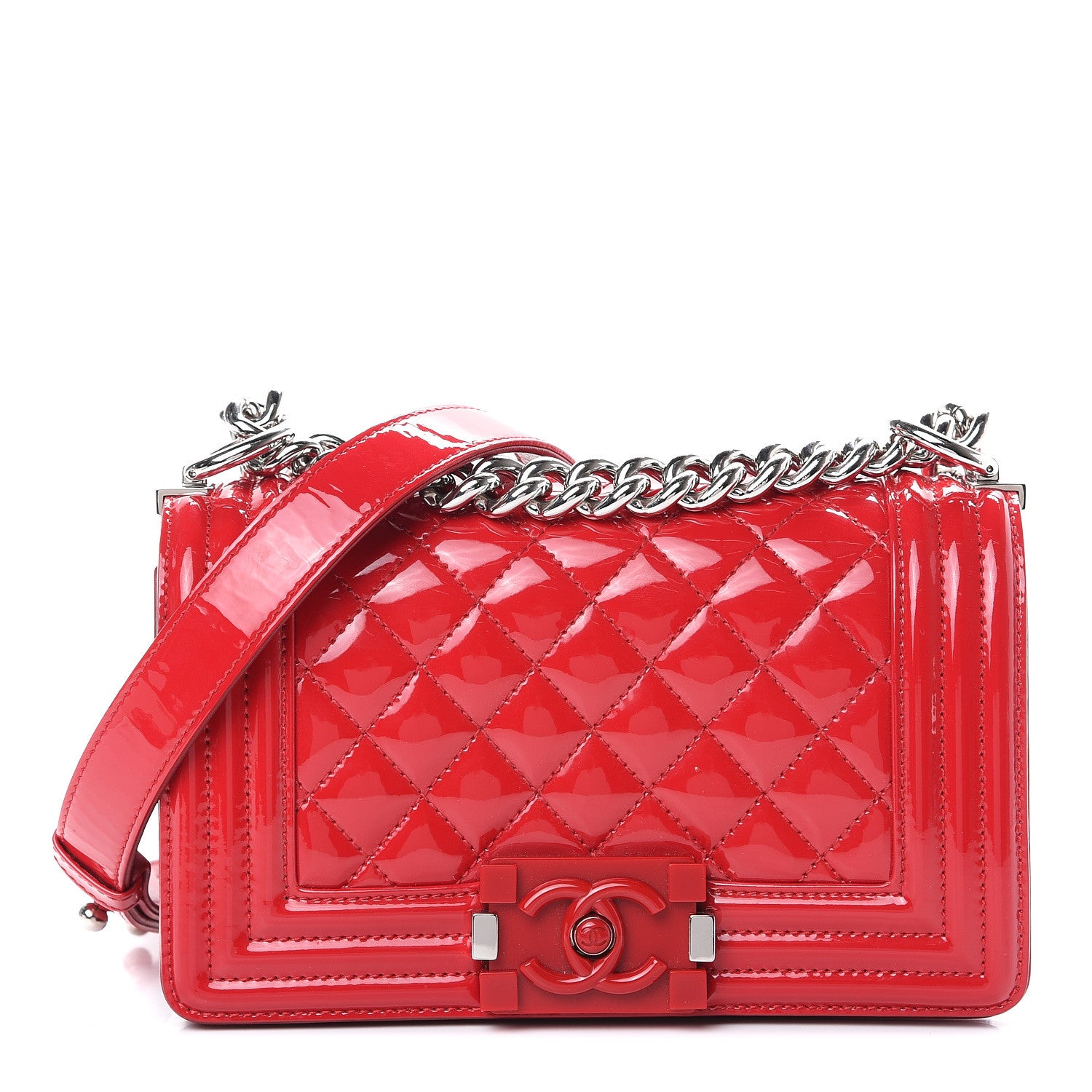 Chanel Patent Calfskin Quilted Small Plexiglass Boy Flap Red 1 of 11