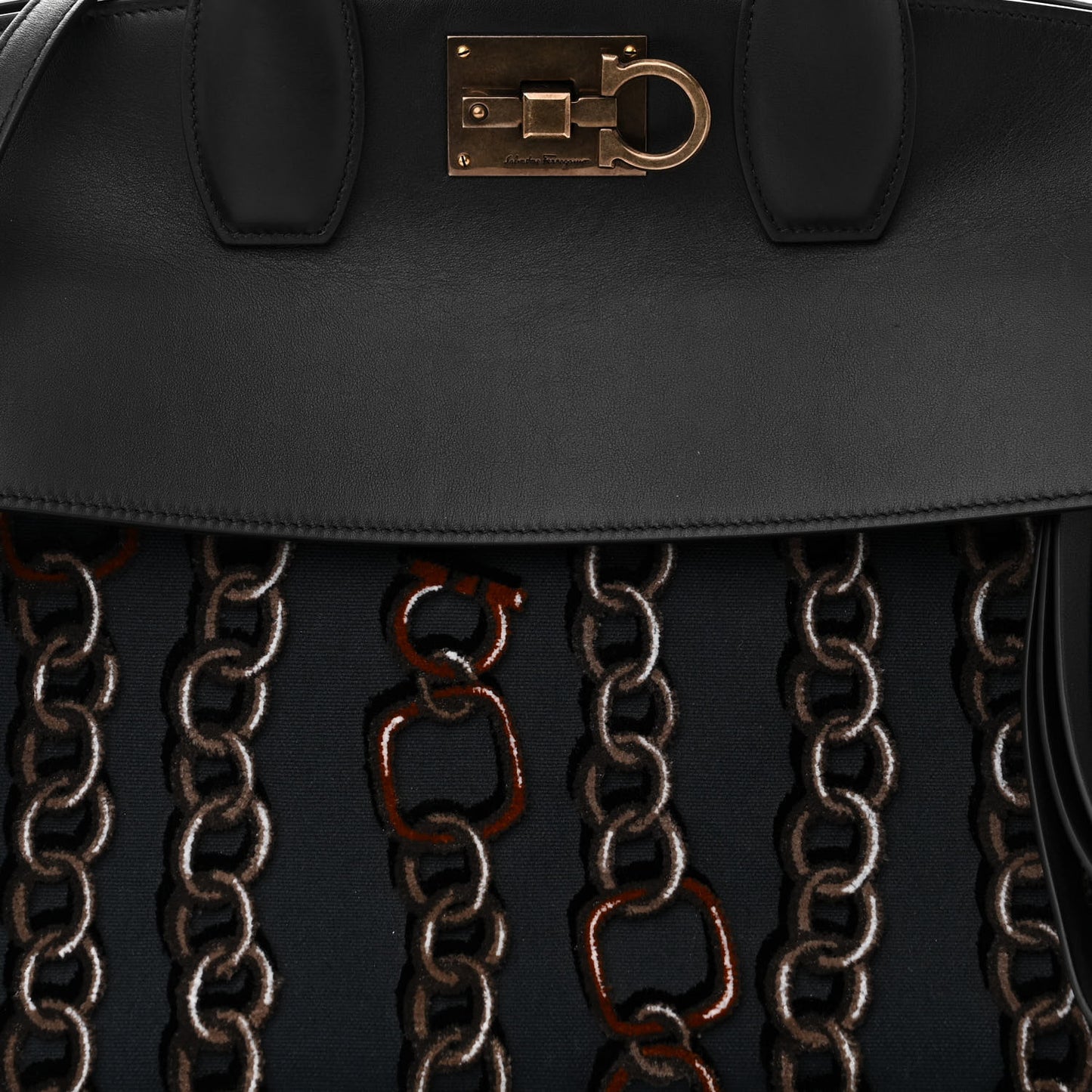 Embroidered Canvas Calfskin The Studio Bag Navy Black