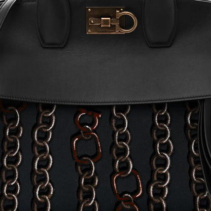 Salvatore Ferragamo Embroidered Canvas Calfskin The Studio Bag Navy Black 7 of 9