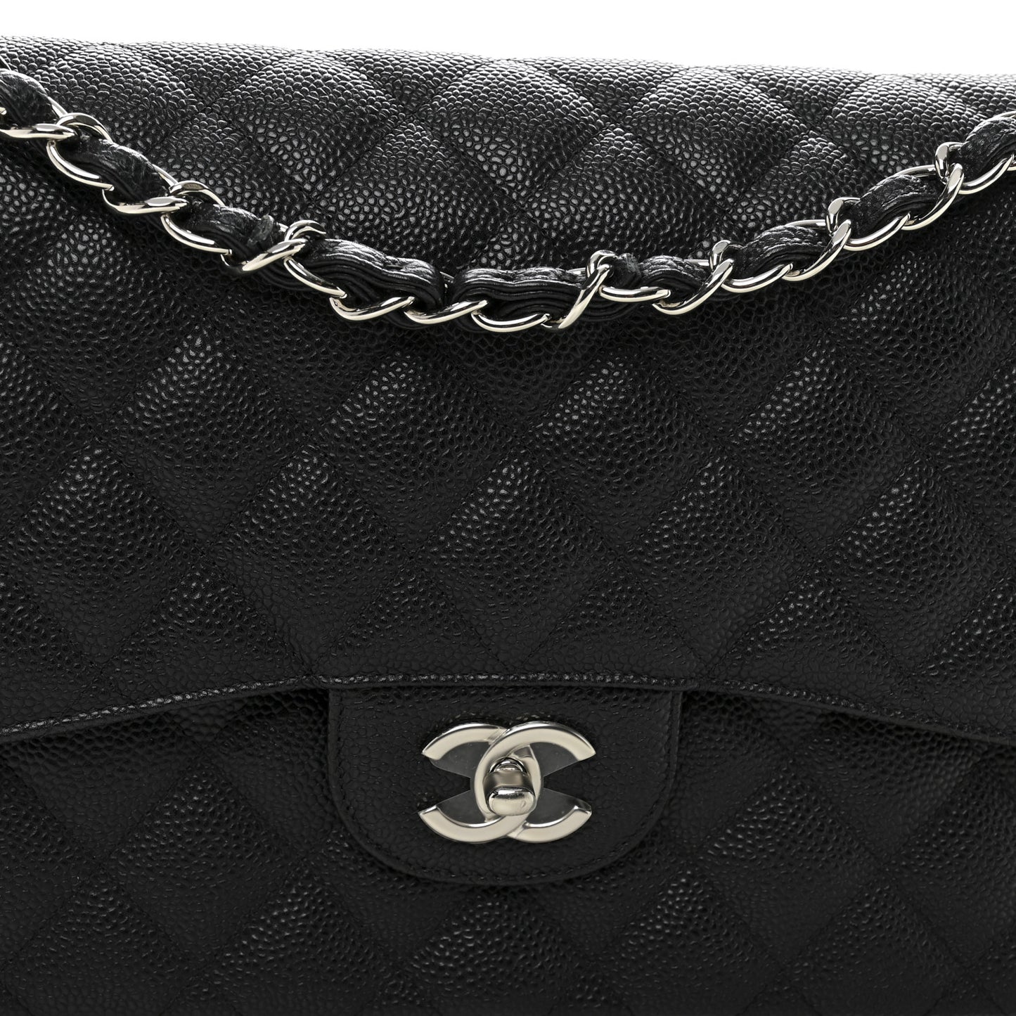 Caviar Quilted Jumbo Double Flap Black