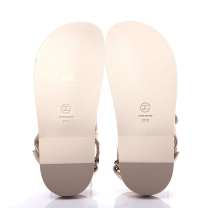 Chanel Iridescent Lambskin Quilted Velcro Dad Sandals 38.5 Light Bronze 6 of 11