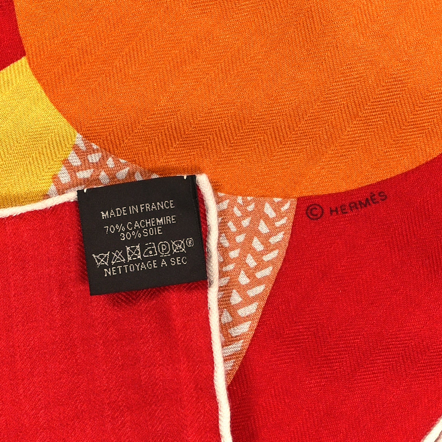 Hermes Cashmere Silk Mon Premier Galop Shawl 140 Rouge Jaune Caramel 3 of 3