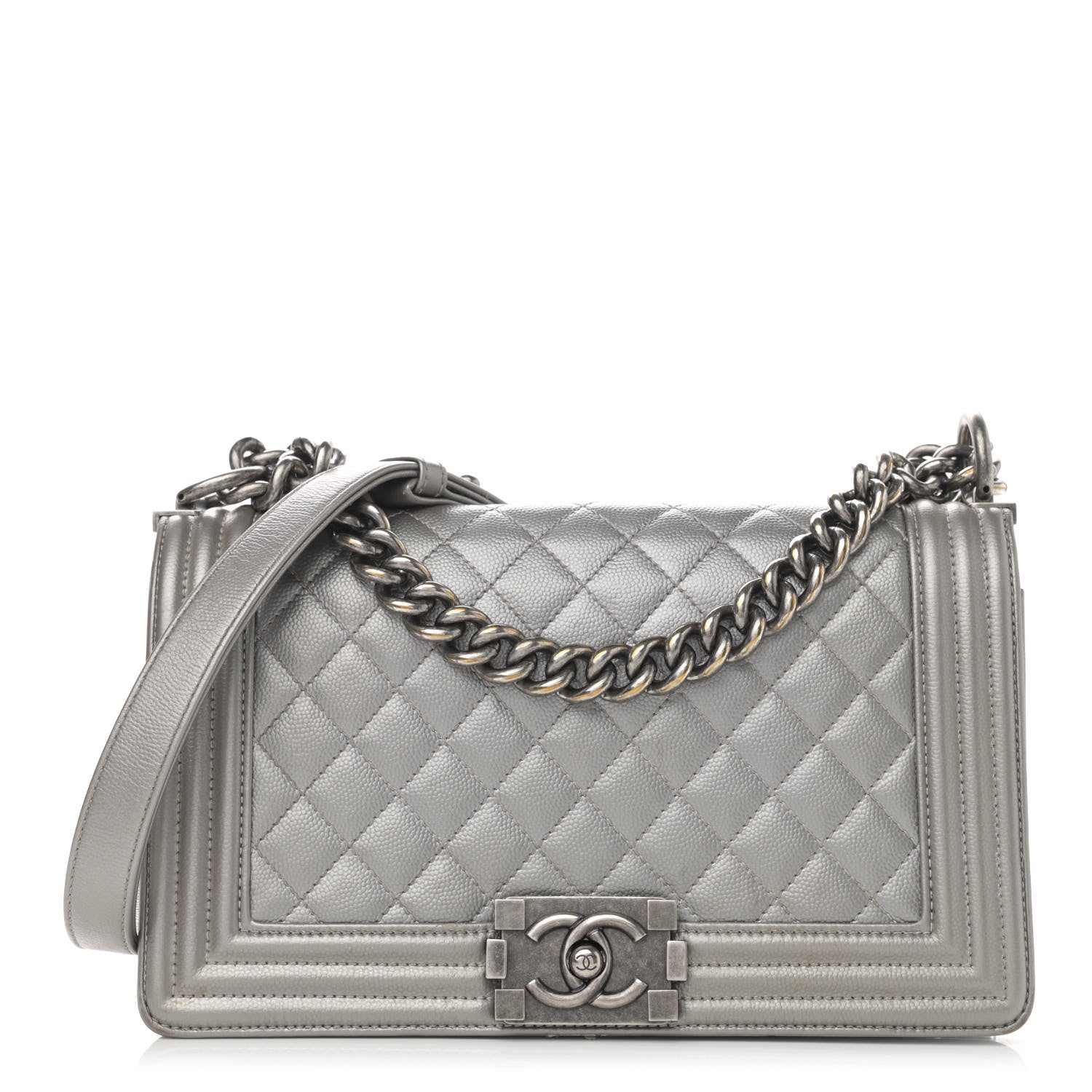 Chanel Metallic Caviar Quilted Medium Boy Flap Silver 1 of 16