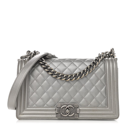 Chanel Metallic Caviar Quilted Medium Boy Flap Silver 1 of 16