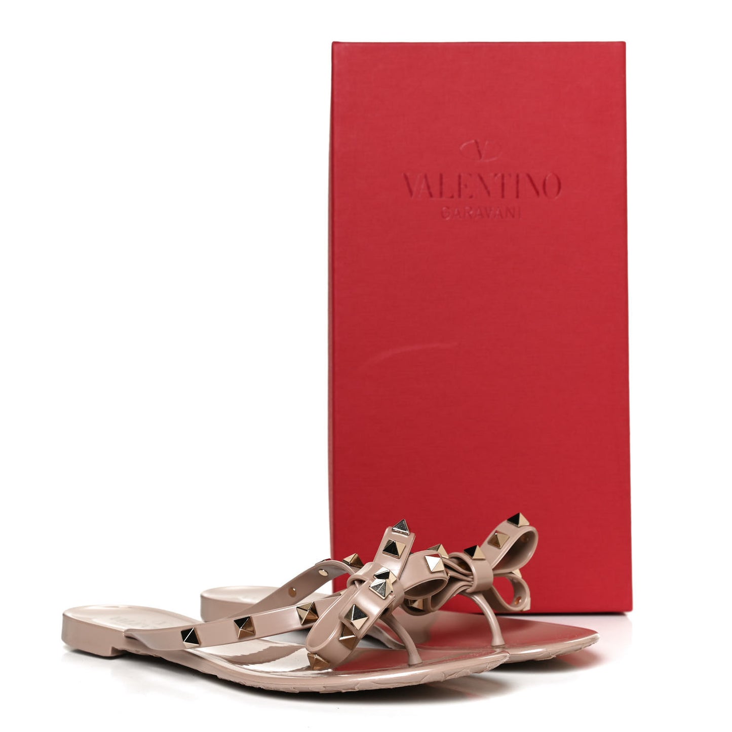 PVC Jelly Rockstud Bow Thong Sandals 36 Poudre